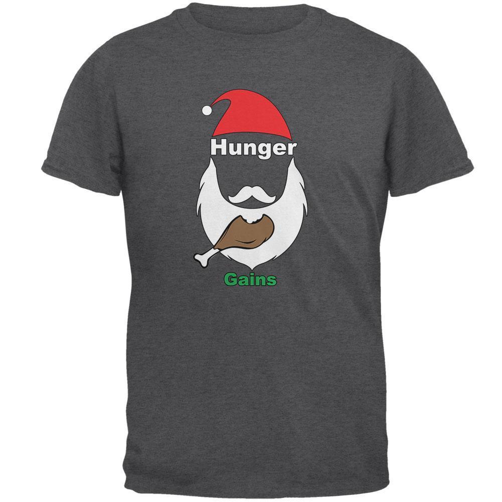 Christmas Hunger Gains Santa Dark Heather Adult T-Shirt