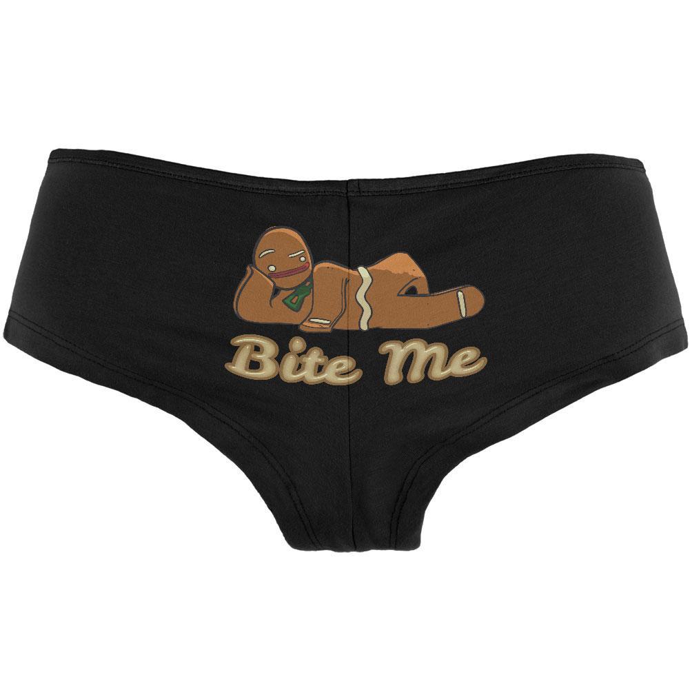 Gingerbread Man Bite Me Black Women's Booty Shorts