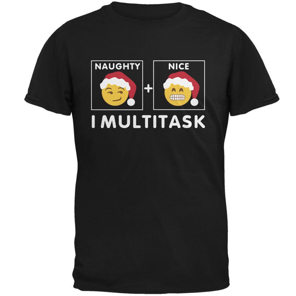 Christmas Naughty and Nice Multitask Black Adult T-Shirt