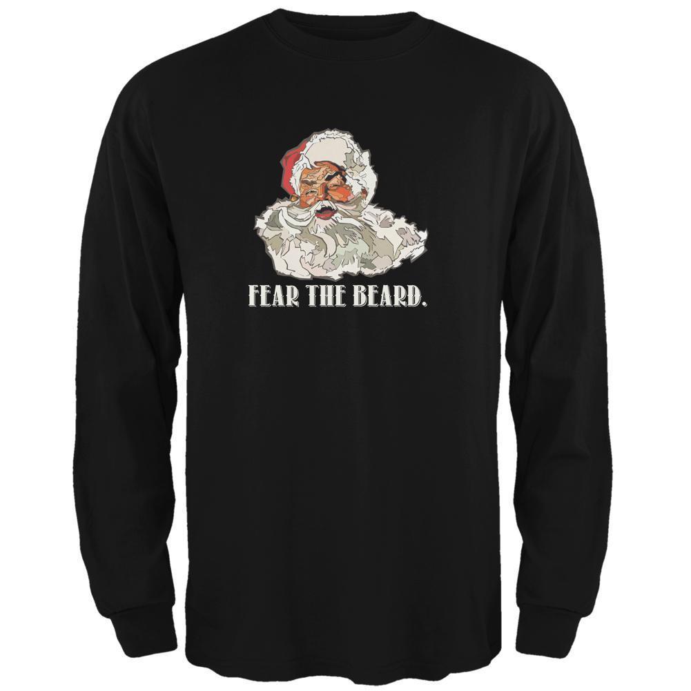Christmas Santa Beard Black Adult Long Sleeve T-Shirt