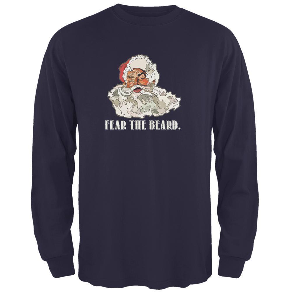 Christmas Santa Beard Navy Adult Long Sleeve T-Shirt