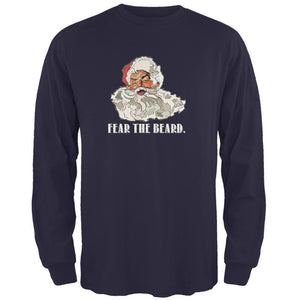 Christmas Santa Beard Navy Adult Long Sleeve T-Shirt