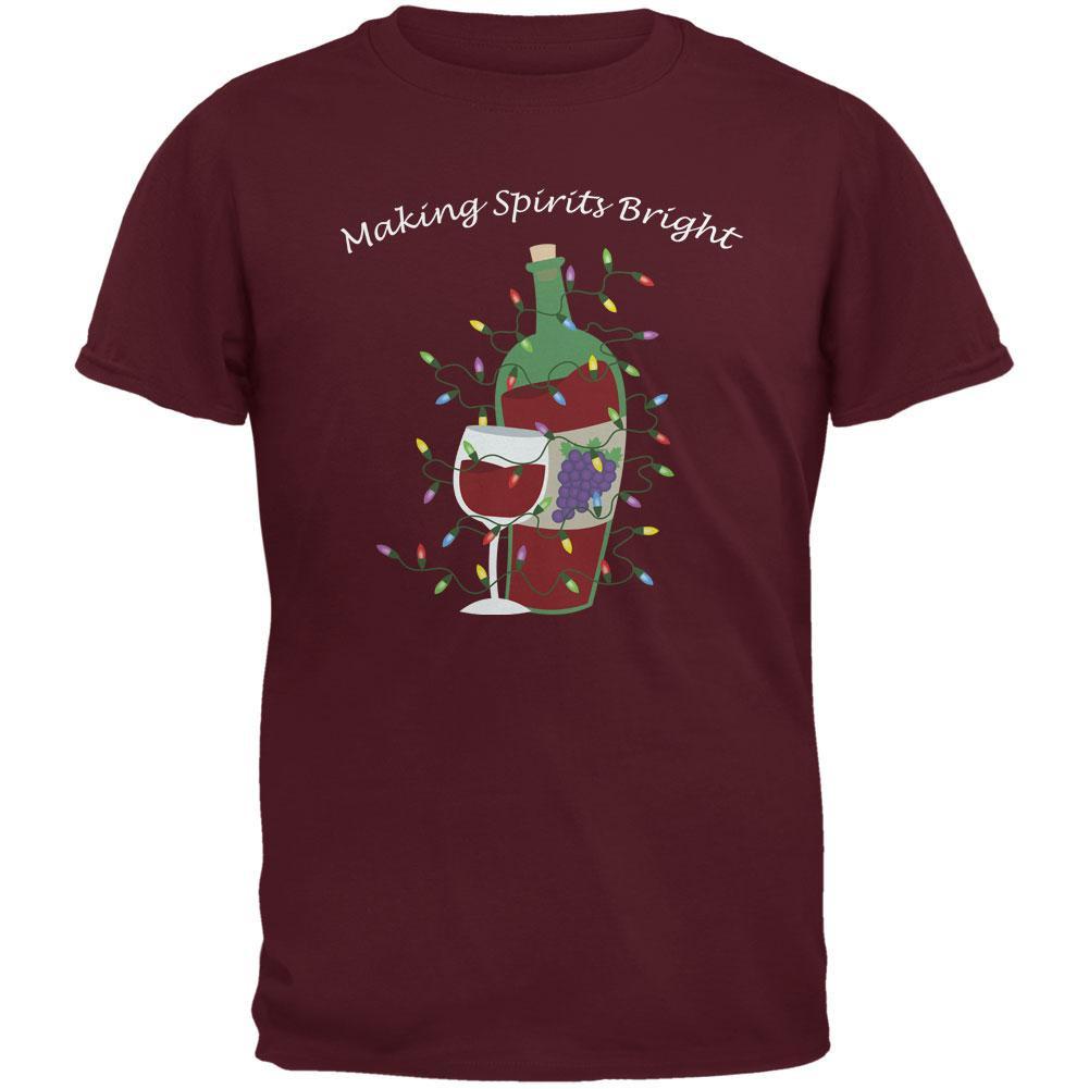 Christmas Making Spirits Bright Maroon Adult T-Shirt