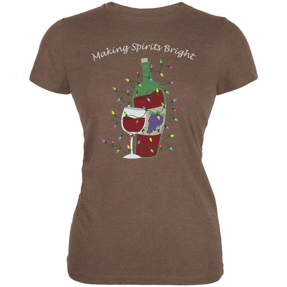 Christmas Making Spirits Bright Heather Brown Juniors Soft T-Shirt