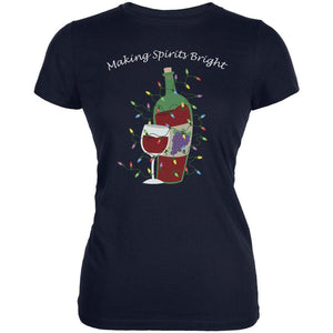 Christmas Making Spirits Bright Navy Juniors Soft T-Shirt