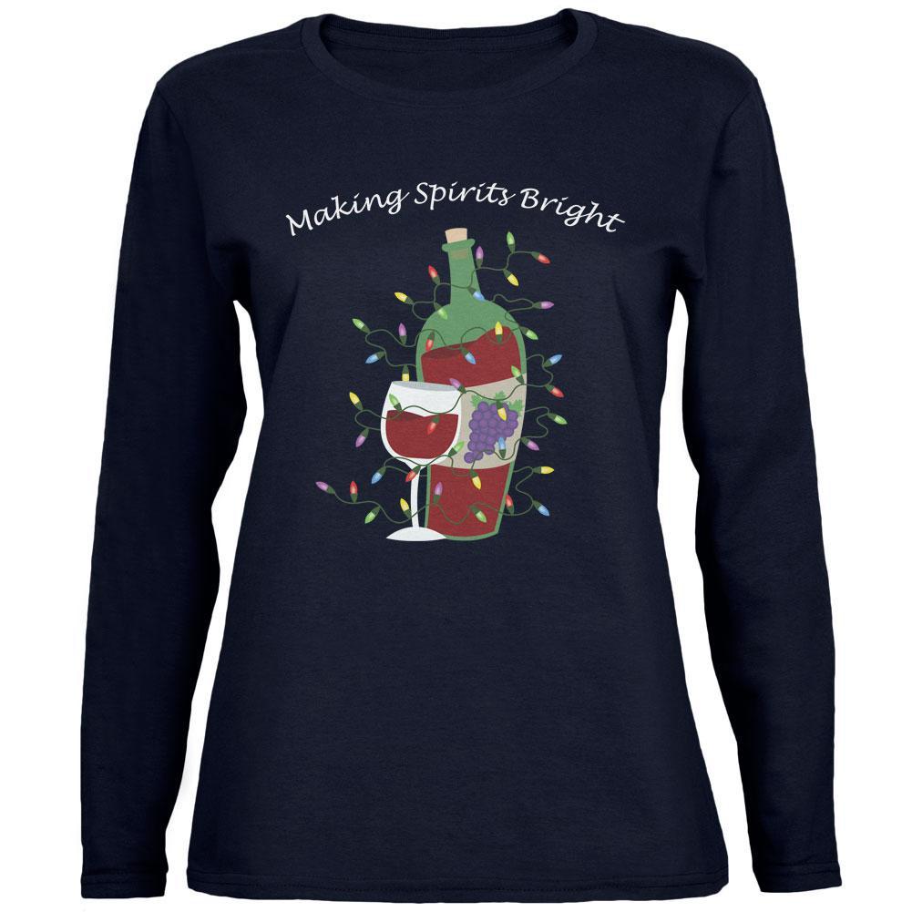 Christmas Making Spirits Bright Navy Womens Long Sleeve T-Shirt