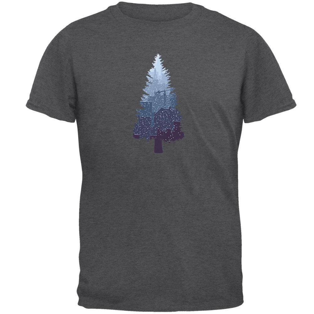 Christmas Tree Snowy City Dark Heather Adult T-Shirt