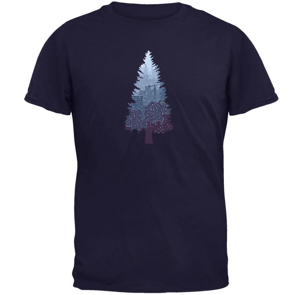 Christmas Tree Snowy City Navy Adult T-Shirt