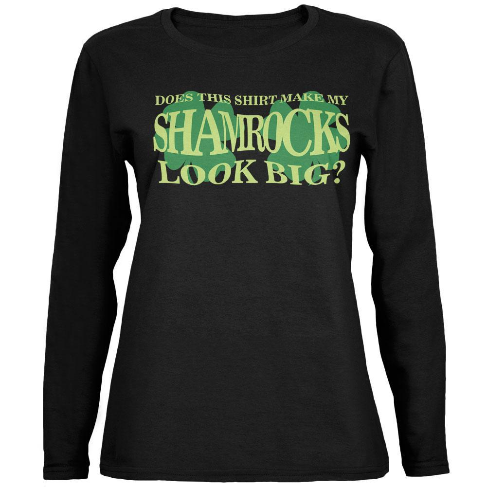 St. Patrick's Day Big Irish Shamrocks Black Womens Long Sleeve T-Shirt