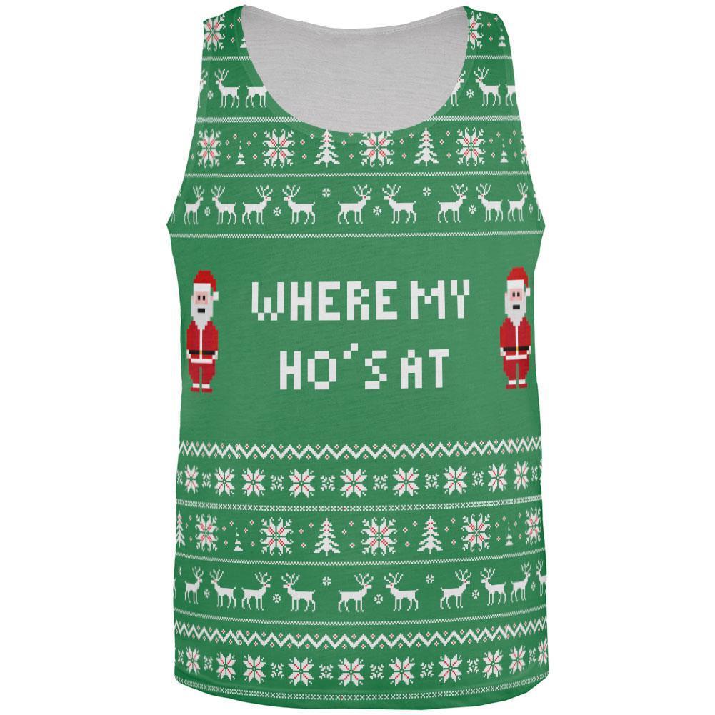Christmas Where My Ho's At Ugly Sweater All Over Adult Tank Top