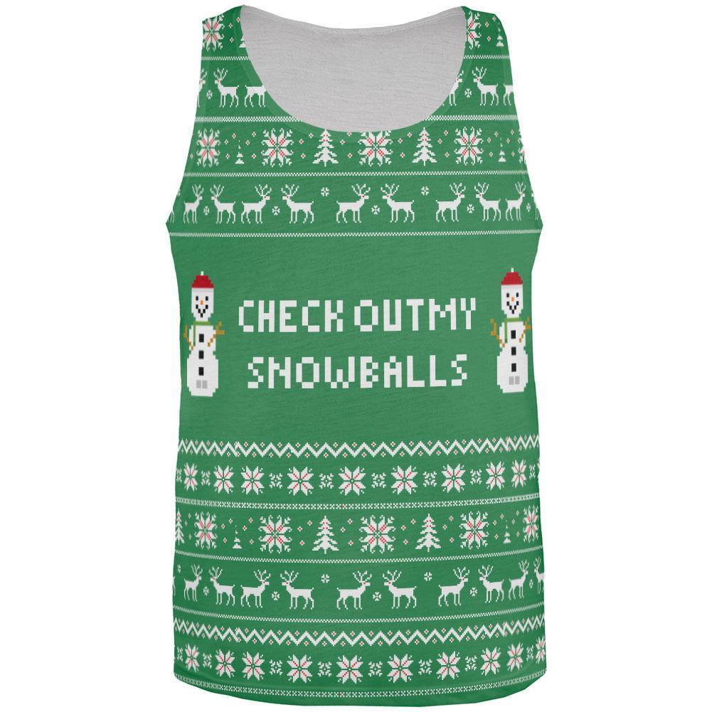 Christmas Check Out My Snowballs Ugly Sweater All Over Adult Tank Top