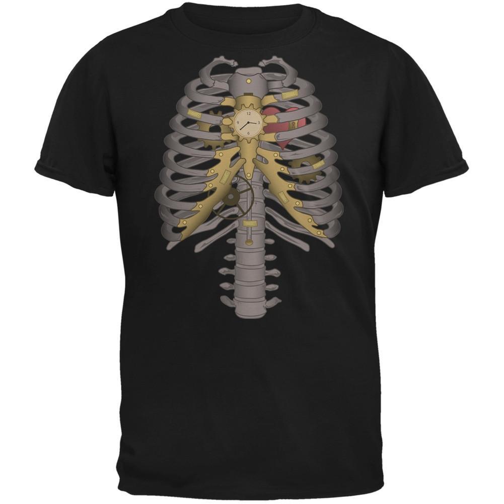 Halloween Steampunk Mechanical Skeleton Costume Black Adult T-Shirt