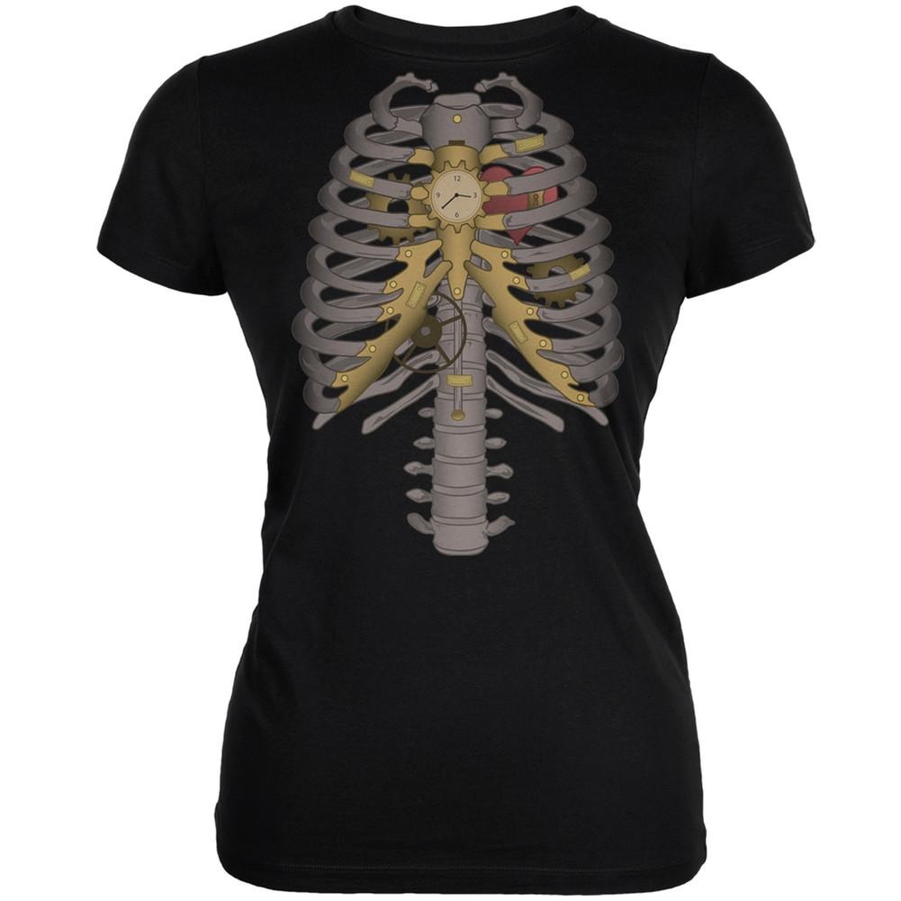 Halloween Steampunk Mechanical Skeleton Costume Black Juniors T-Shirt