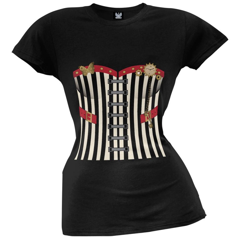 Halloween Steampunk Striped Corset Costume Juniors T-Shirt
