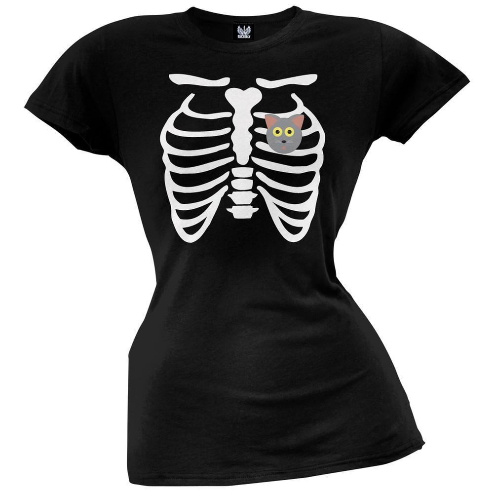 Halloween Cat Heart Skeleton Juniors Costume T-Shirt