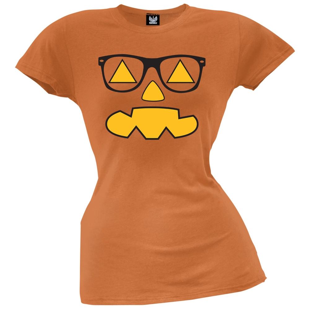 Pumpkin Face with Sunglasses Orange Juniors T-Shirt