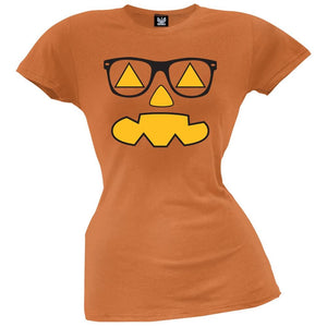 Pumpkin Face with Sunglasses Orange Juniors T-Shirt