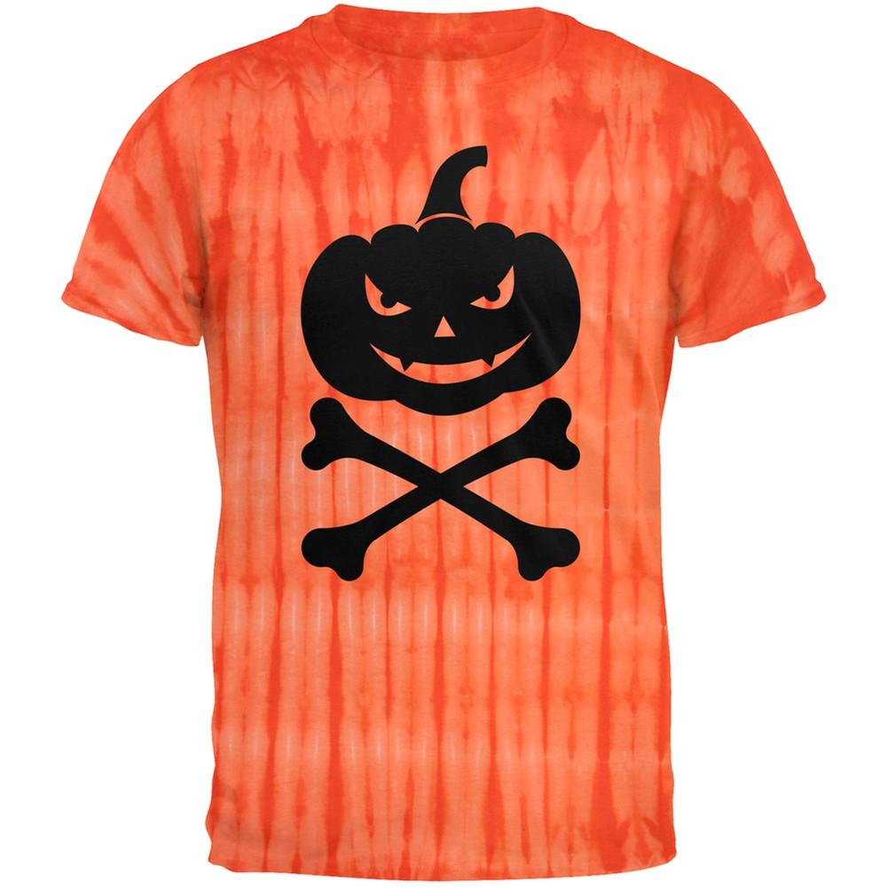 Pumpkin Crossbones Halloween Orange Tie Dye Adult T-Shirt