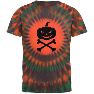 Pumpkin Crossbones Halloween Orange Tie Dye Adult T-Shirt