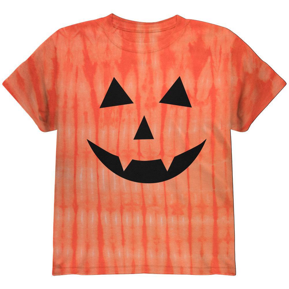 Halloween Jack-O-Lantern Fangs Face Tie Dye Youth T-Shirt