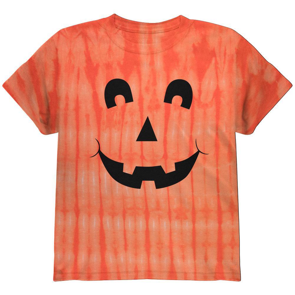 Halloween Jack-O-Lantern Excited Face Tie Dye Youth T-Shirt