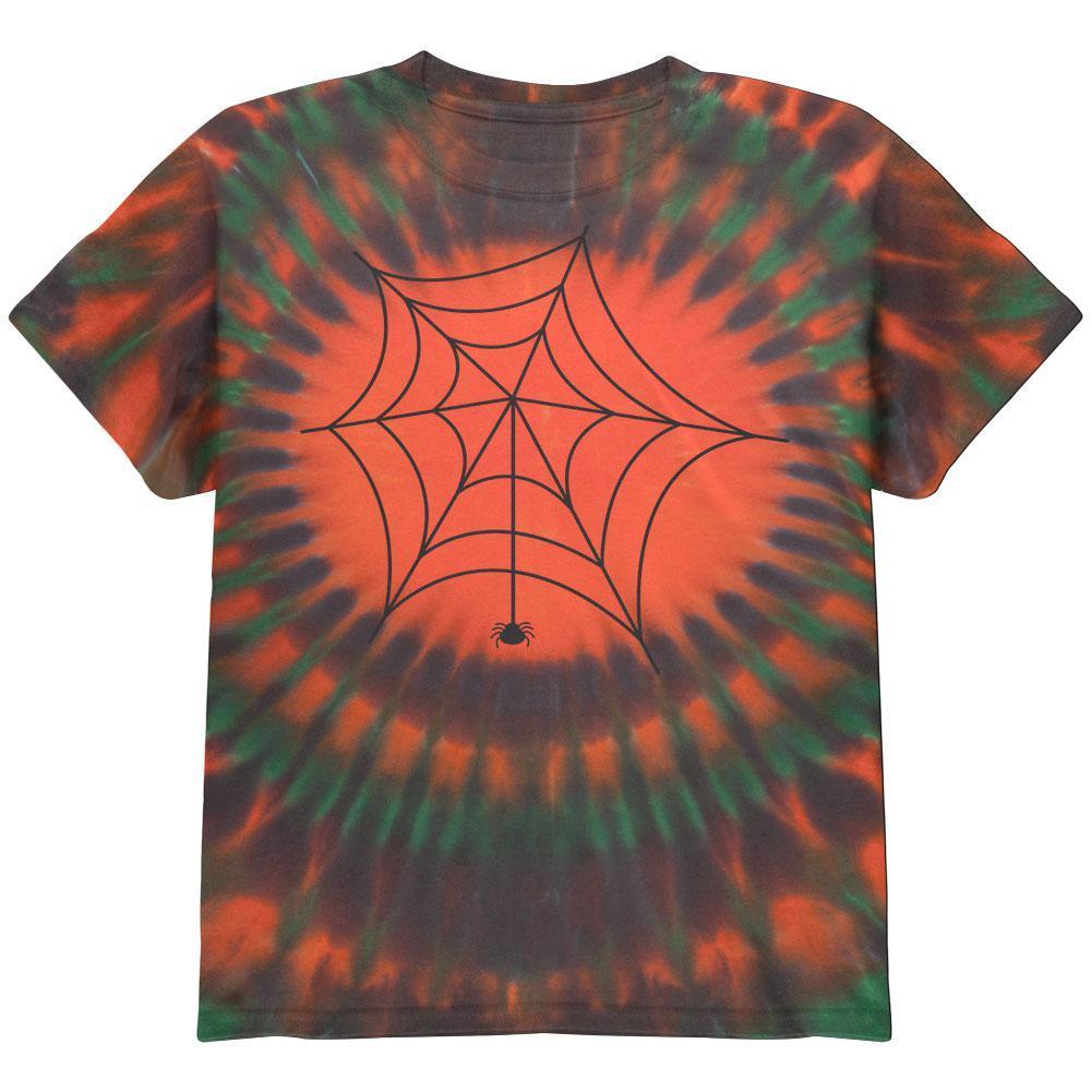 Spiderweb Halloween Orange Tie Dye Pattern Youth T-Shirt