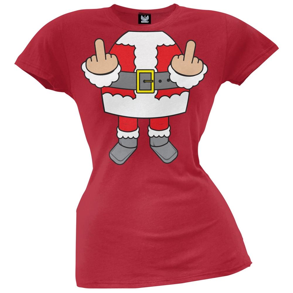 Santa Body Double Bird Red Costume Juniors T-Shirt
