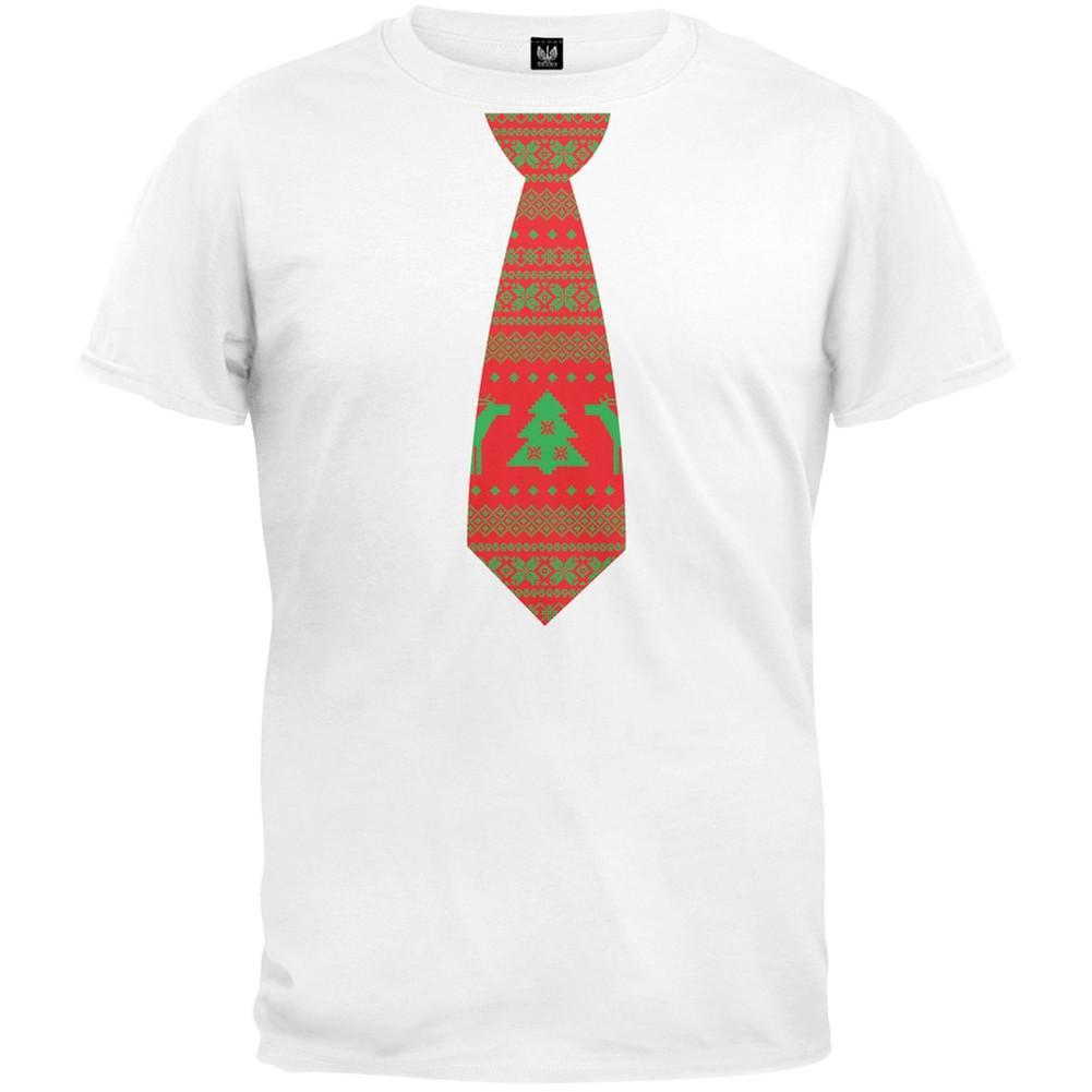 Ugly Christmas Sweater Tie White Adult T-Shirt