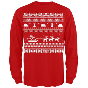 Santa Sleigh Ugly Christmas Sweater Black Adult Long Sleeve T-Shirt