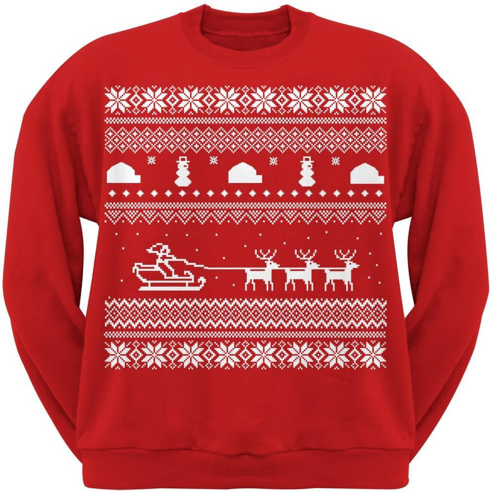 Santa Sleigh Ugly Christmas Sweater Black Adult Sweatshirt