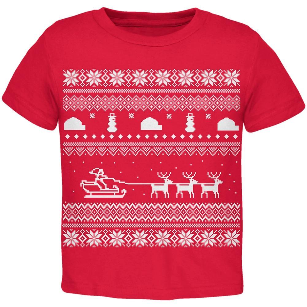Santa Sleigh Ugly Christmas Sweater Red Toddler T-Shirt
