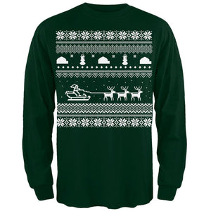 Santa Sleigh Ugly Christmas Sweater Black Adult Long Sleeve T-Shirt