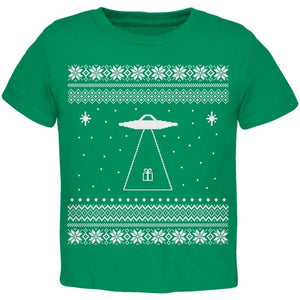 Alien Beam Ugly Christmas Sweater Green Toddler T-Shirt