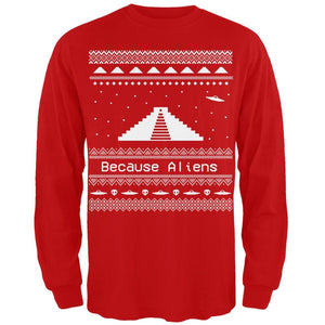 Ancient Aliens Ugly Christmas Sweater Black Adult Long Sleeve T-Shirt