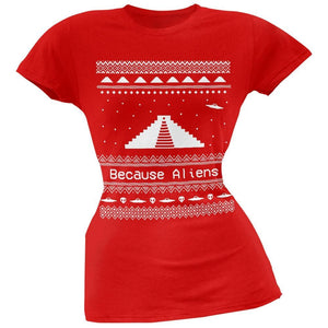 Ancient Aliens Ugly Christmas Sweater Green Juniors T-Shirt