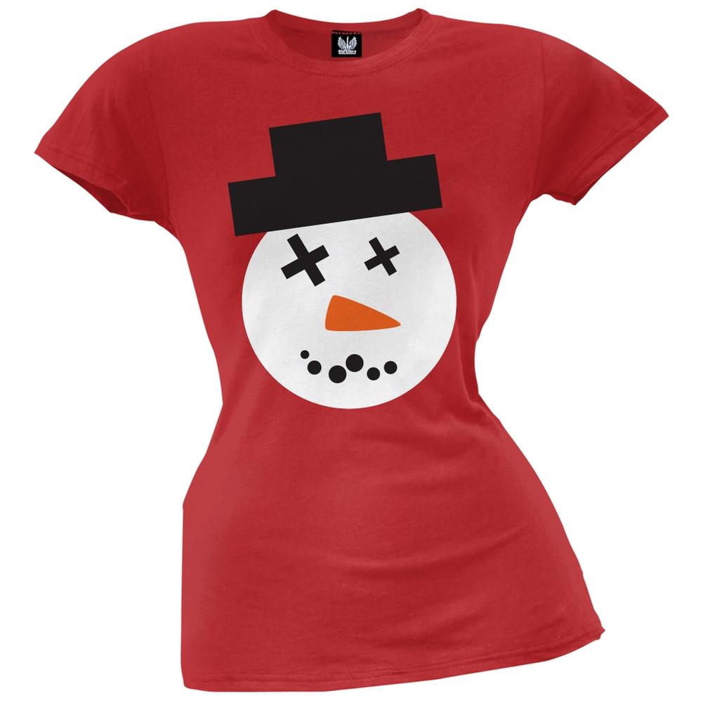 Big Snowman Face Ugly Christmas Sweater Juniors T-Shirt
