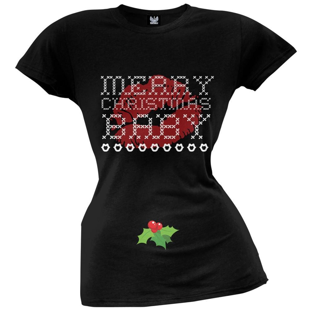 Merry Christmas Baby Ugly Christmas Juniors Black T-Shirt
