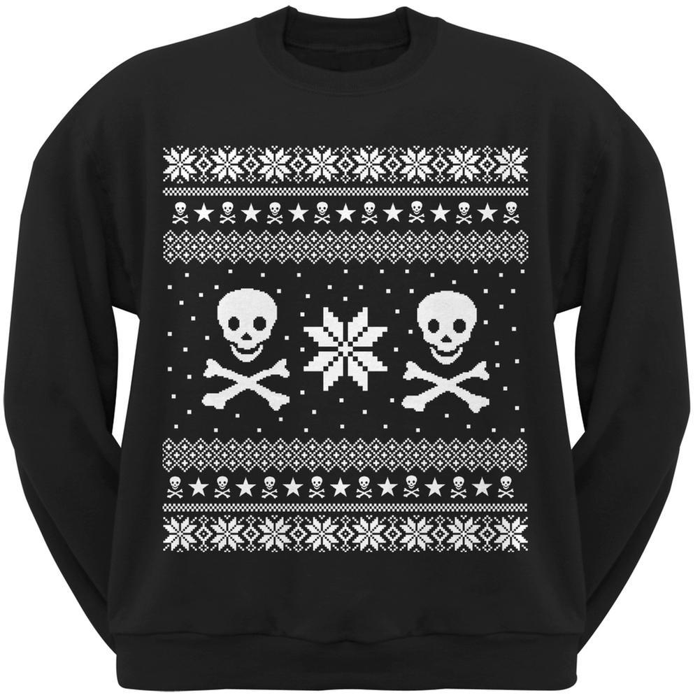 Skull & Crossbones Ugly Christmas Sweater Black Crew Neck Sweatshirt