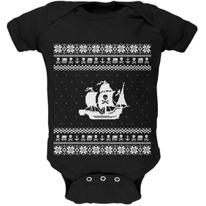 Pirate Ship Ugly Christmas Sweater Black Baby One Piece