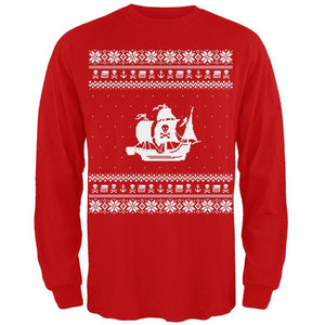 Pirate Ship Ugly Christmas Sweater Black Long Sleeve T-Shirt