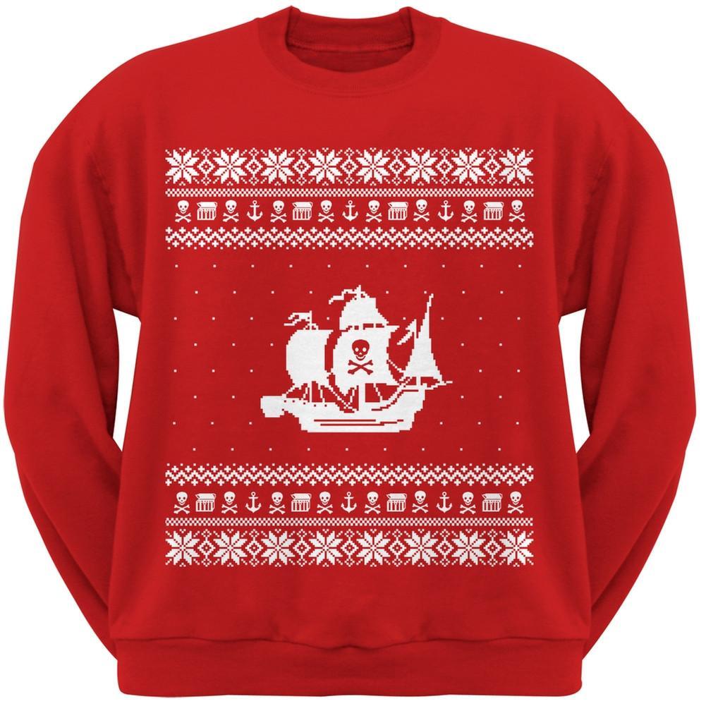 Pirate Ship Ugly Christmas Sweater Black Crew Neck Sweatshirt