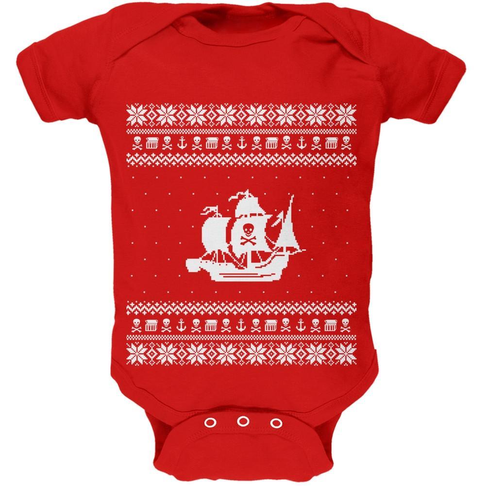Pirate Ship Ugly Christmas Sweater Black Baby One Piece