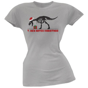 T-Rex Hates Christmas Presents Grey Juniors T-Shirt