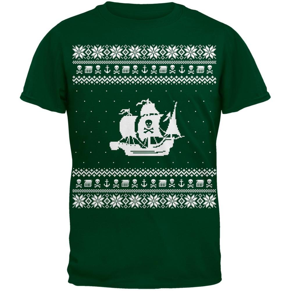 Pirate Ship Ugly Christmas Sweater Green Youth T-Shirt