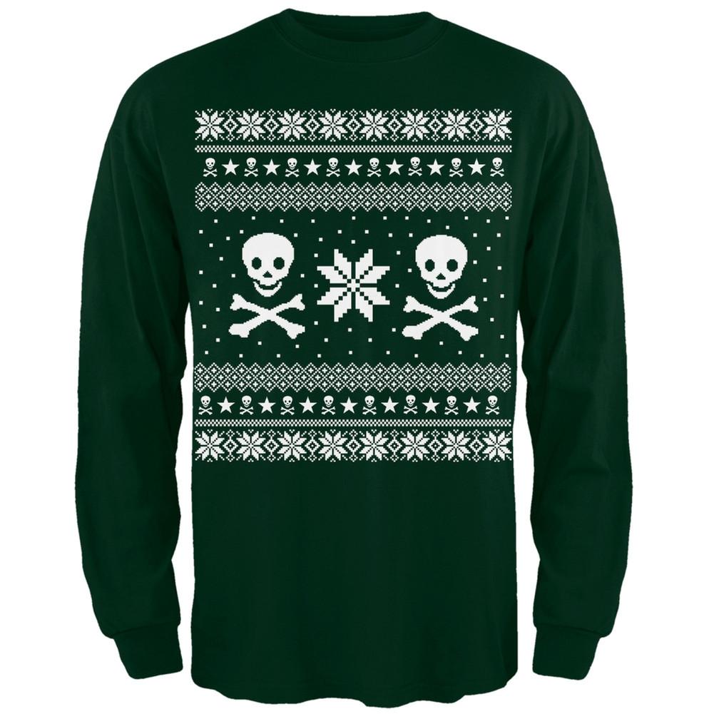 Skull & Crossbones Ugly Christmas Sweater Irish Green Adult Long Sleeve T-Shirt