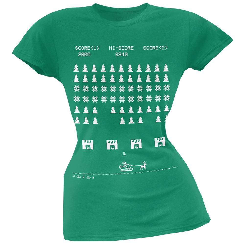 Classic Arcade Game Ugly Christmas Sweater Black Juniors T-Shirt