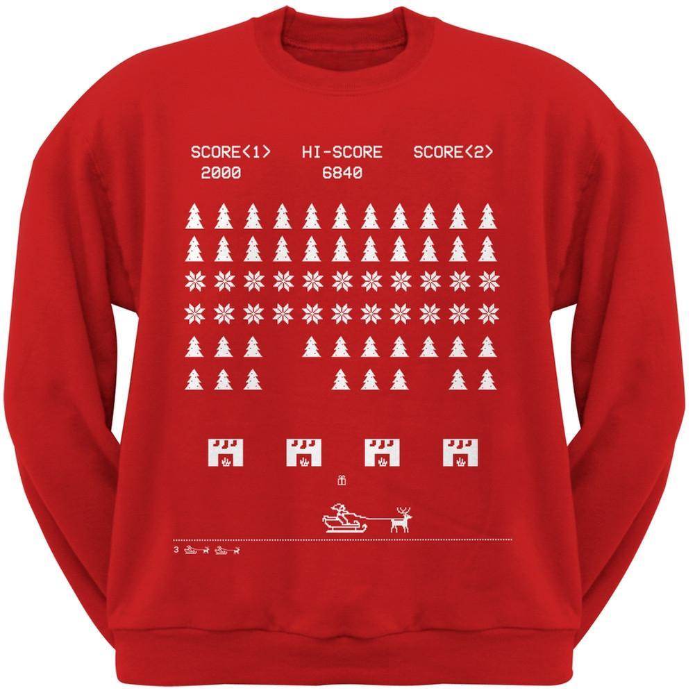 Classic Arcade Game Ugly Christmas Sweater Black Crew Neck Sweatshirt