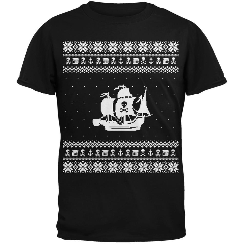 Pirate Ship Ugly Christmas Sweater Black T-Shirt