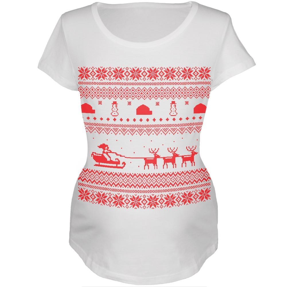 Santa Sleigh Ugly Christmas Sweater Womens Maternity T-Shirt