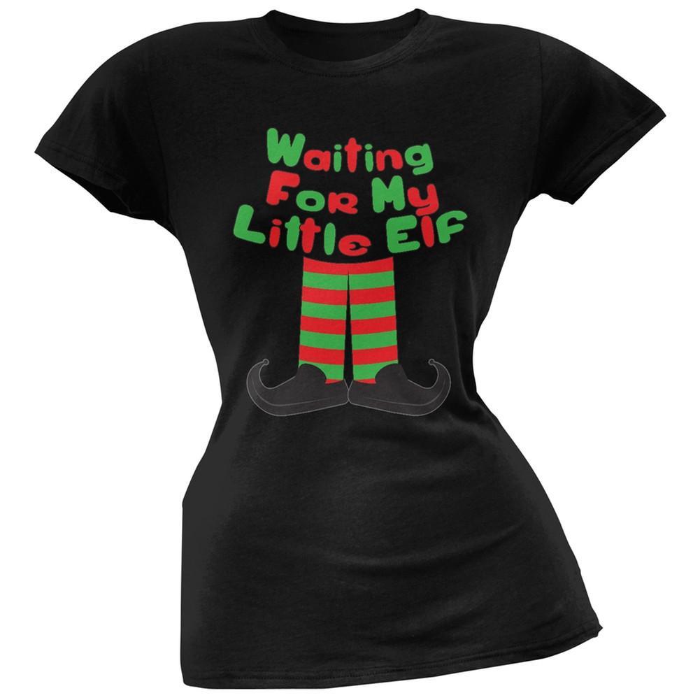 Waiting For My Little Elf Black Soft Juniors T-Shirt